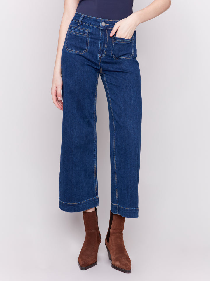 Indigo Patch Pocket Cropped Flare Jean