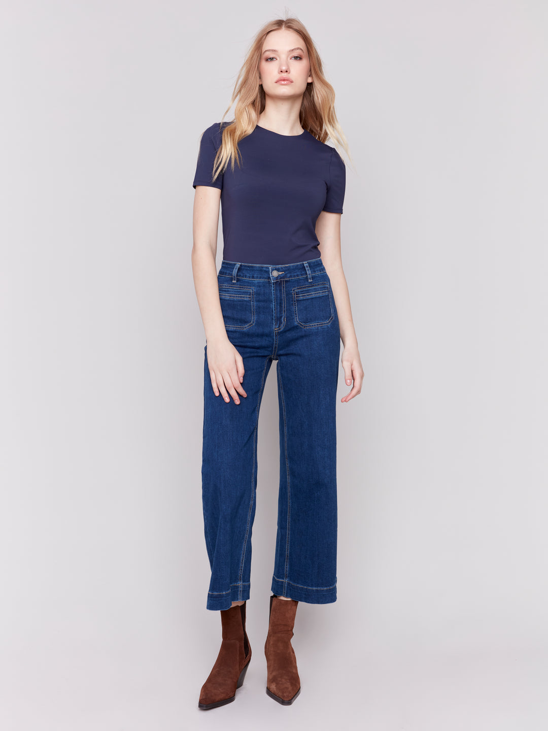 Indigo Patch Pocket Cropped Flare Jean