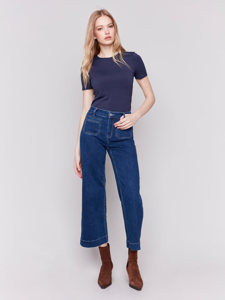 Indigo Patch Pocket Cropped Flare Jean