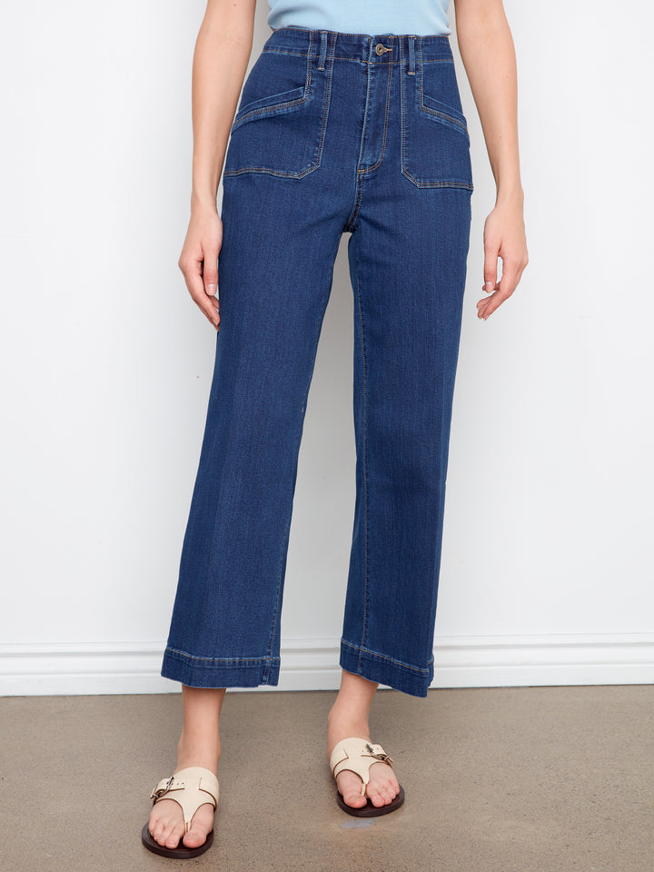 Indigo Patch Pocket Cropped Wide Leg Jean