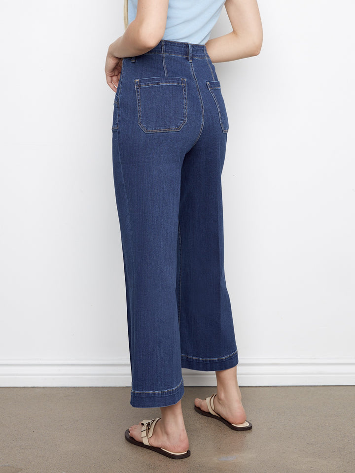 Indigo Patch Pocket Cropped Wide Leg Jean