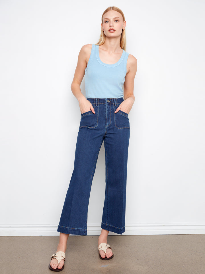 Indigo Patch Pocket Cropped Wide Leg Jean