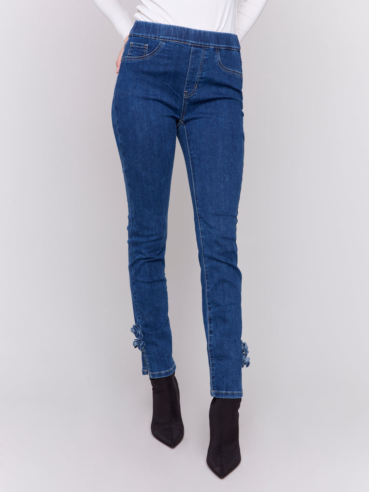 Indigo Side Rosette Embellished Jean