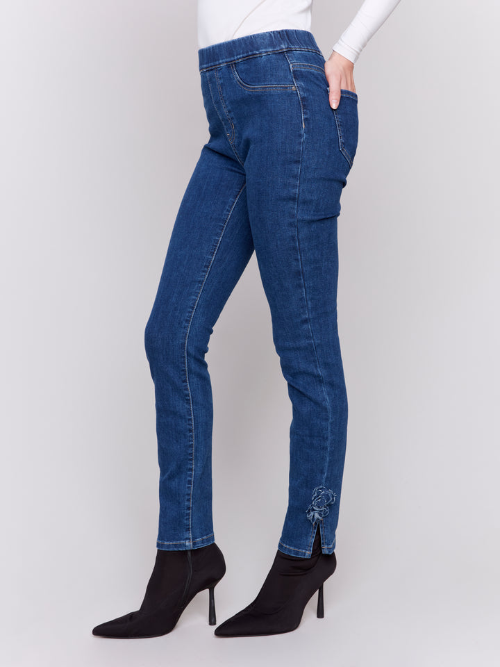 Indigo Side Rosette Embellished Jean