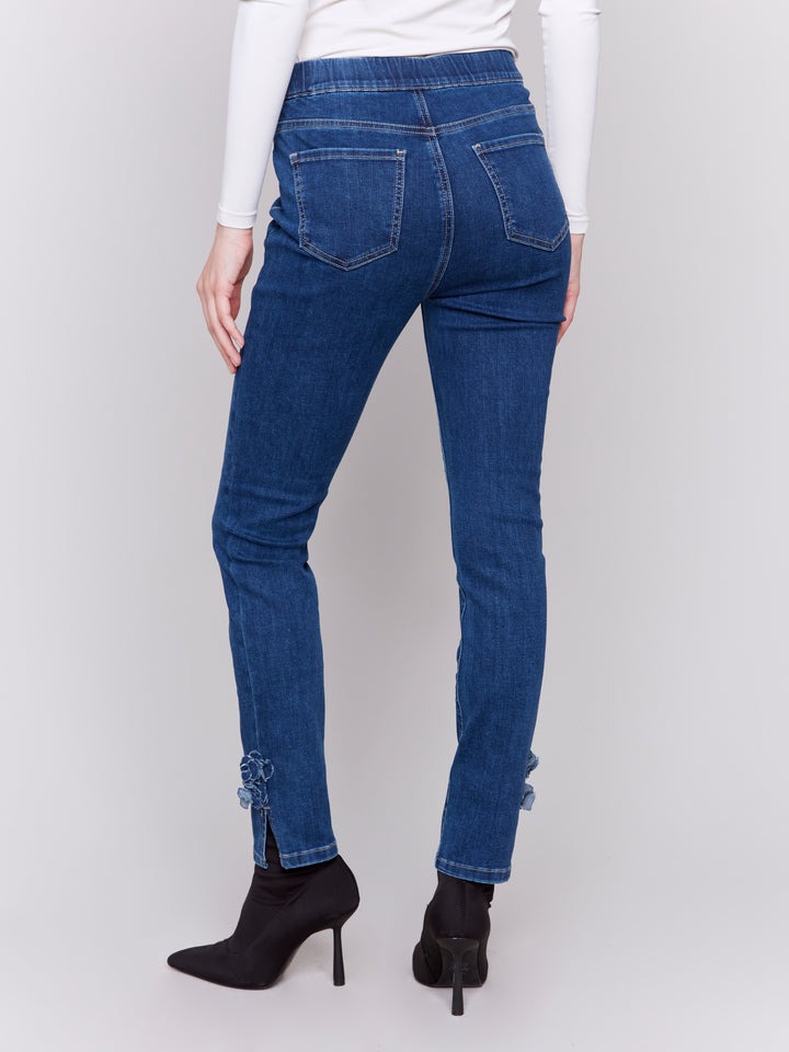 Indigo Side Rosette Embellished Jean