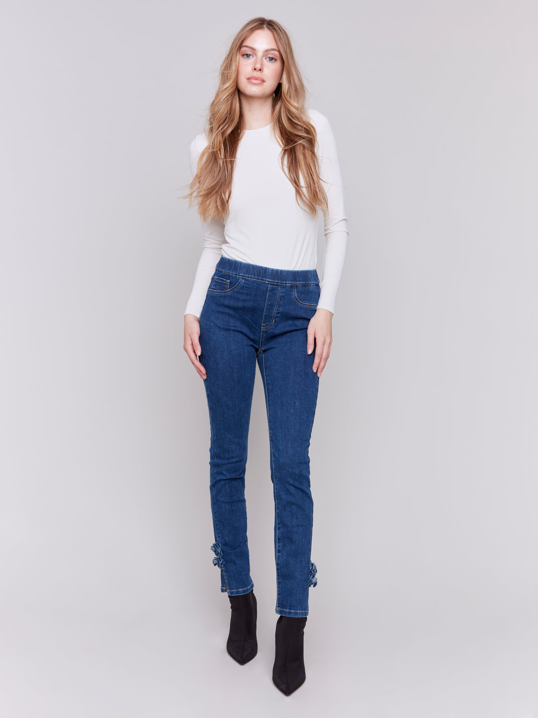 Indigo Side Rosette Embellished Jean