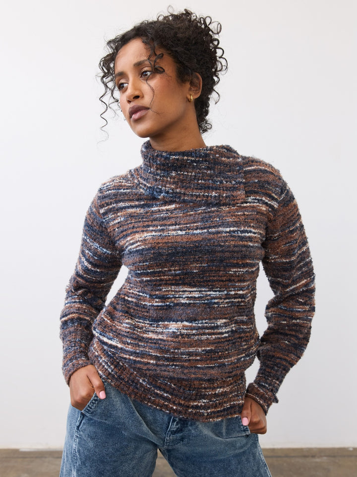 Indigo Spacedye Boucle Envelope Collar Sweater