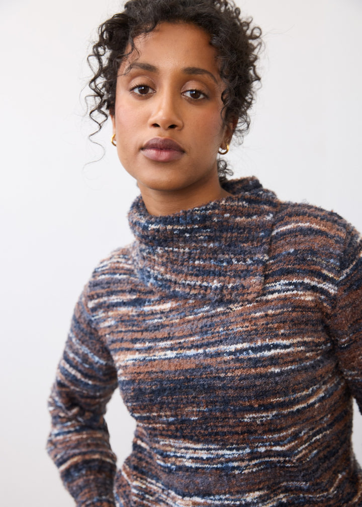 Indigo Spacedye Boucle Envelope Collar Sweater