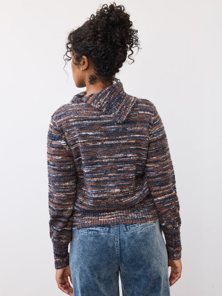 Indigo Spacedye Boucle Envelope Collar Sweater