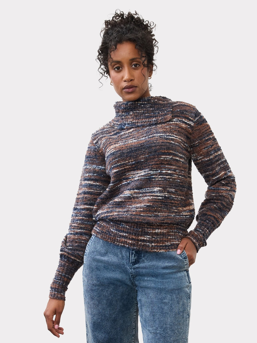 Indigo Spacedye Boucle Envelope Collar Sweater