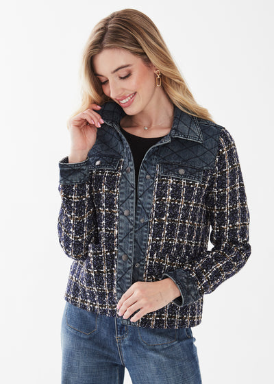 Indigo Tweed Mixed Media Jacket