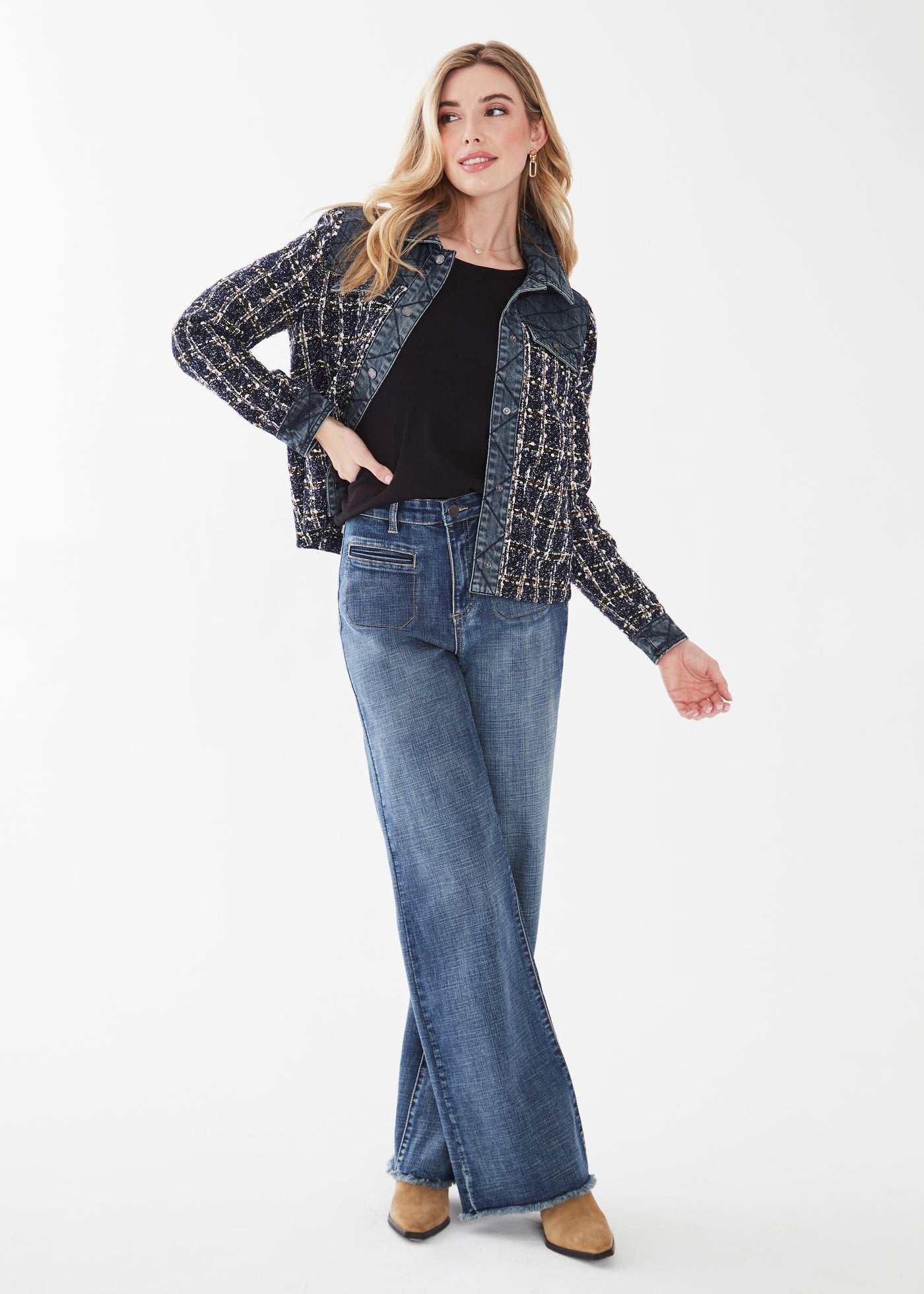Indigo Tweed Mixed Media Jacket