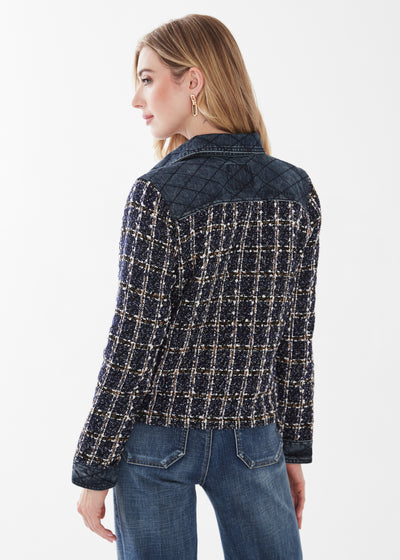 Indigo Tweed Mixed Media Jacket