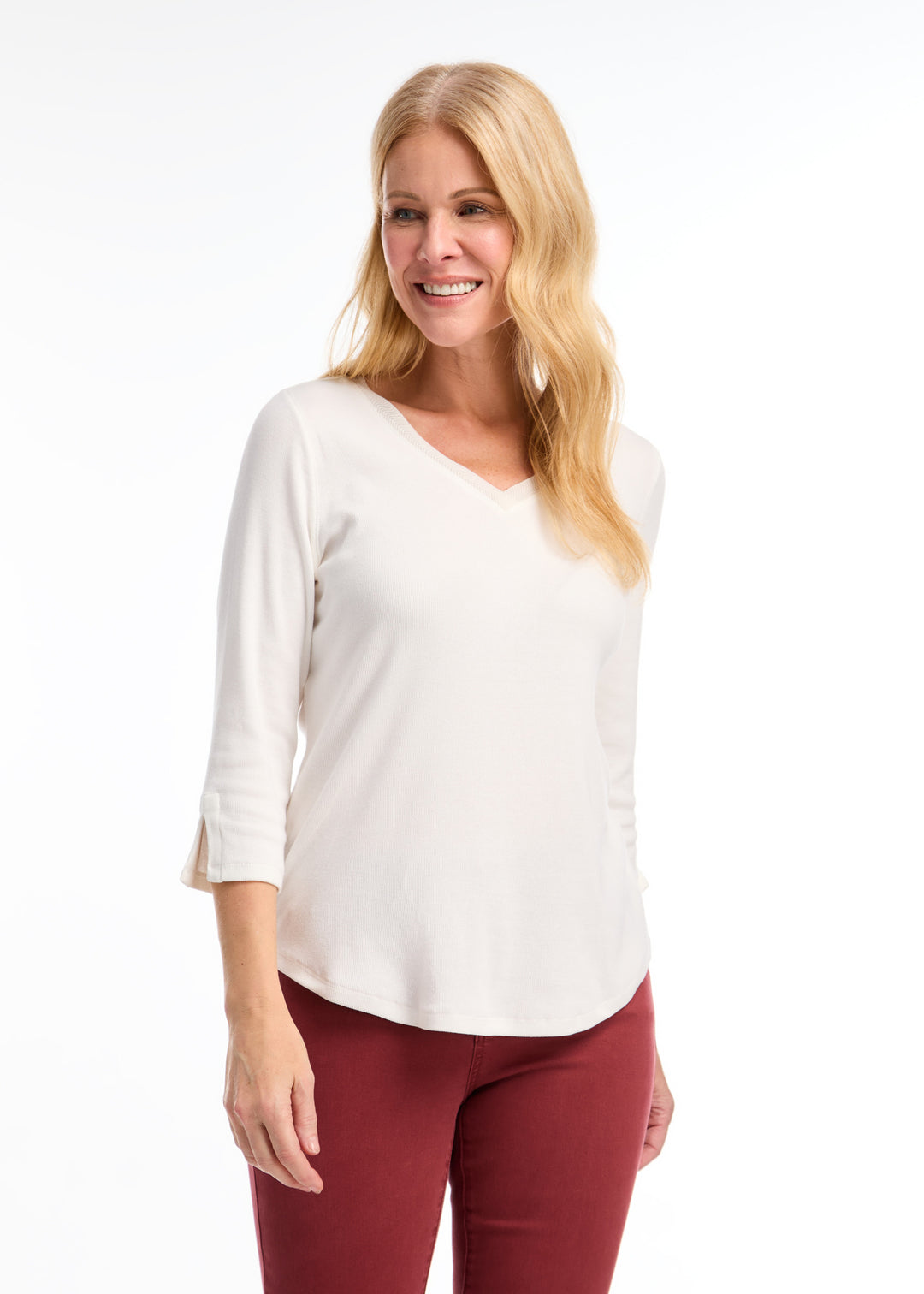 Ivory Baby Rib V-Neck Top