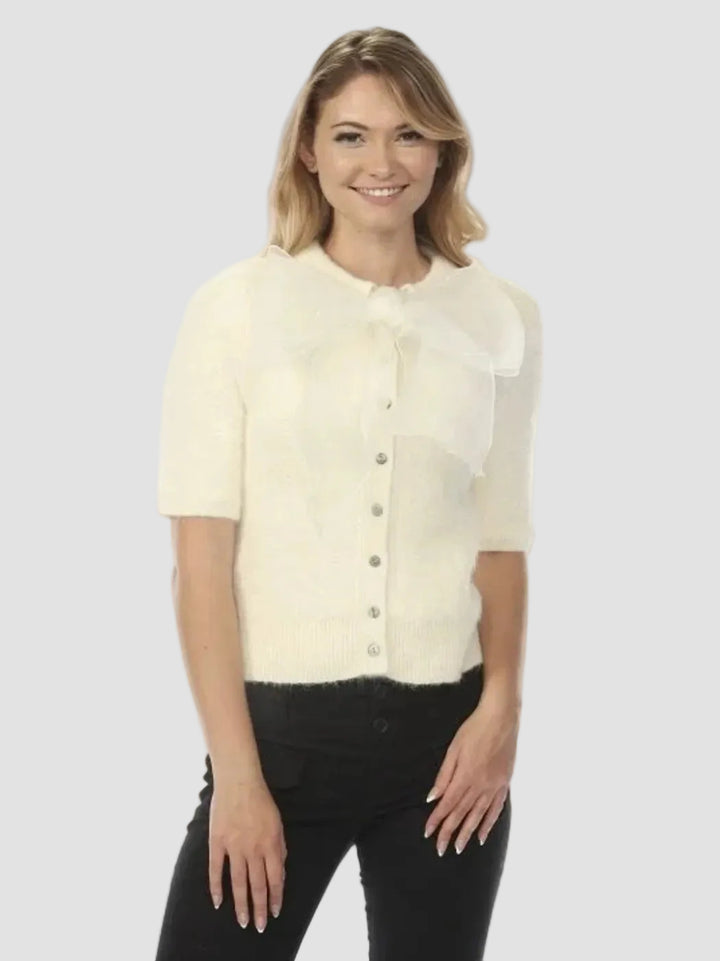 Ivory Colette Bow Detail Knitted Cardigan