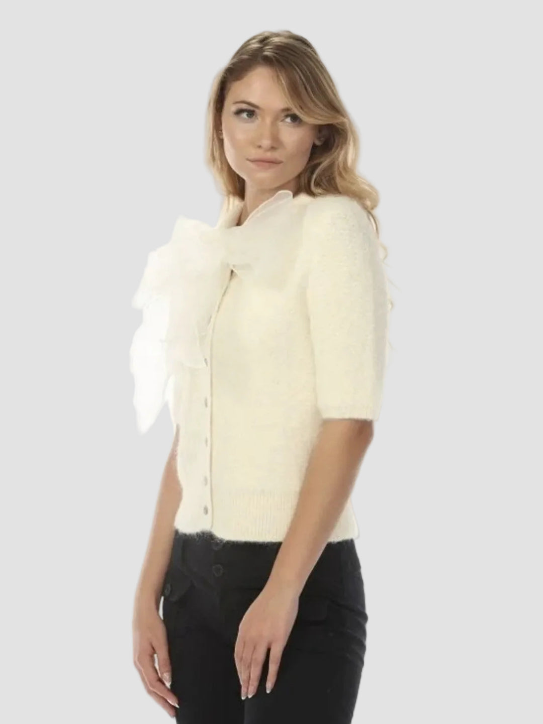 Ivory Colette Bow Detail Knitted Cardigan