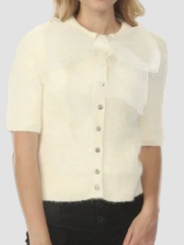 Ivory Colette Bow Detail Knitted Cardigan