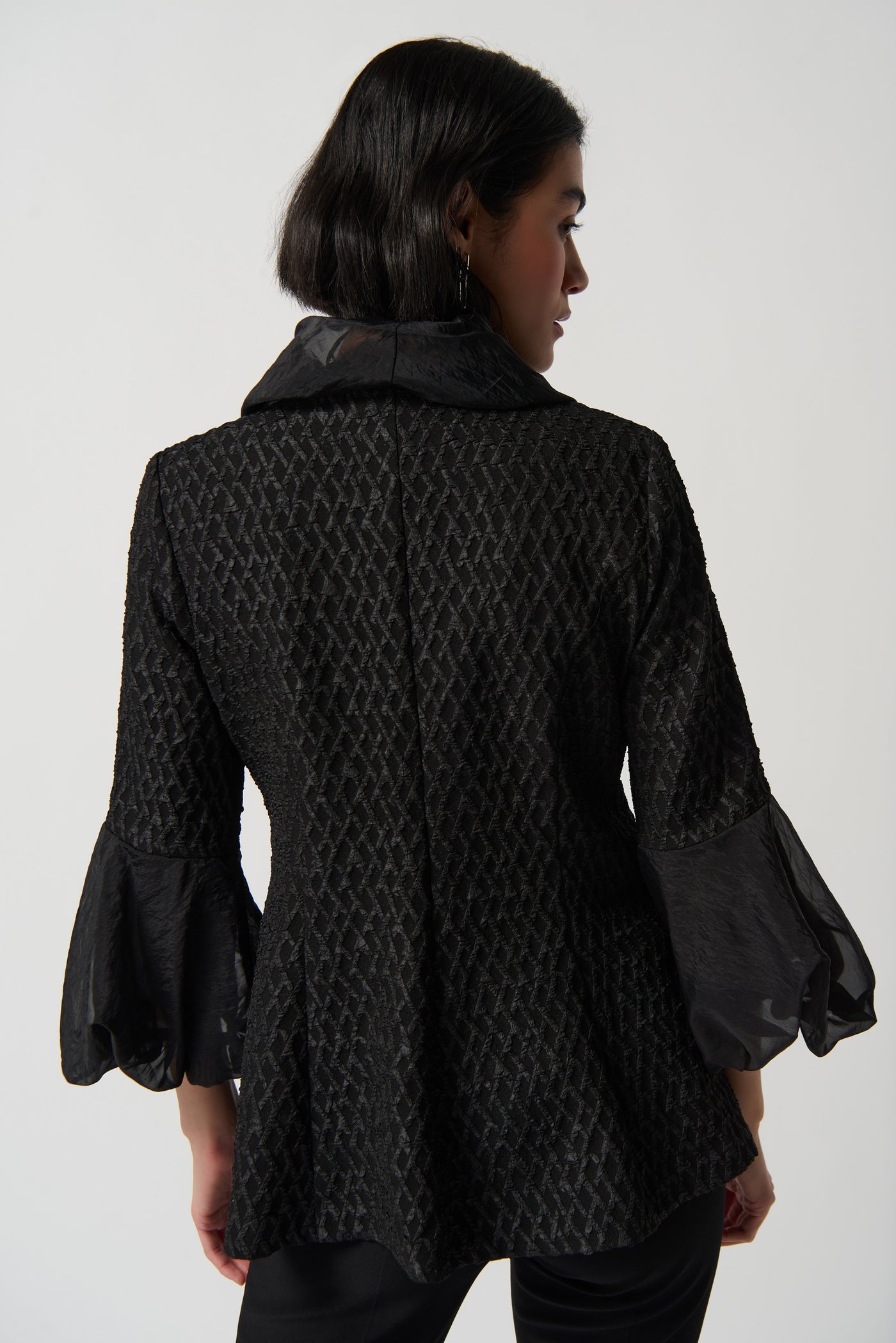 Jacquard Flare Jacket With Organza Puffed Sleeves