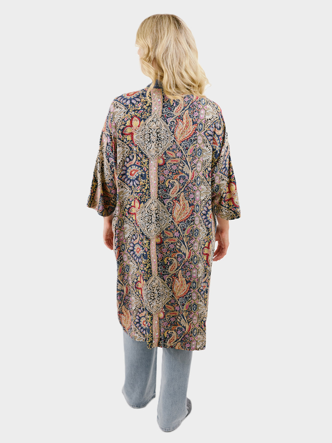 Janis Blue Paisley Denim Detail Duster Cardigan