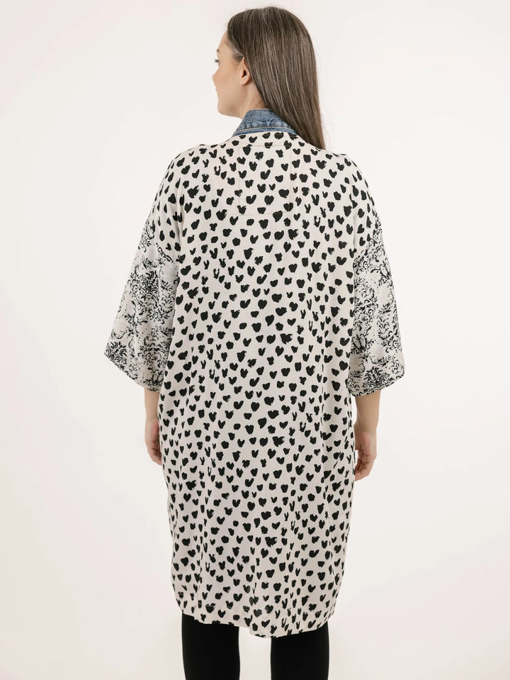 Janis Ivory Mix Denim Detail Duster Cardigan