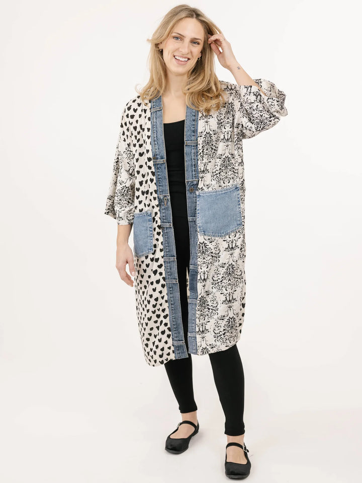 Janis Ivory Mix Denim Detail Duster Cardigan