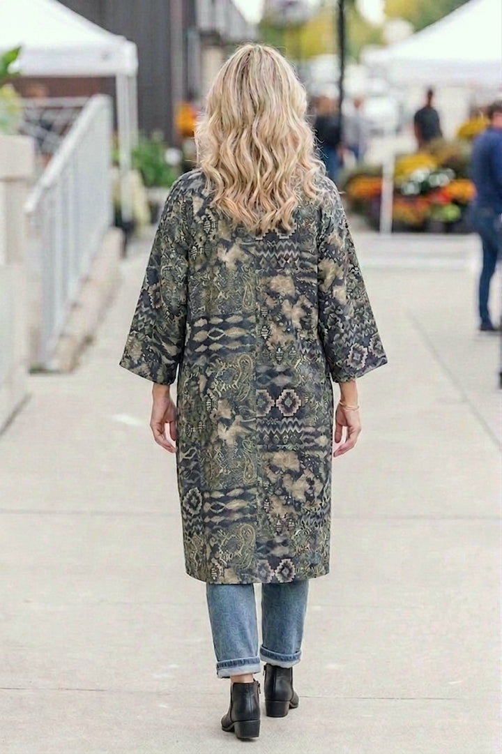 Janis Olive Mix Denim Detail Kimono Cardigan