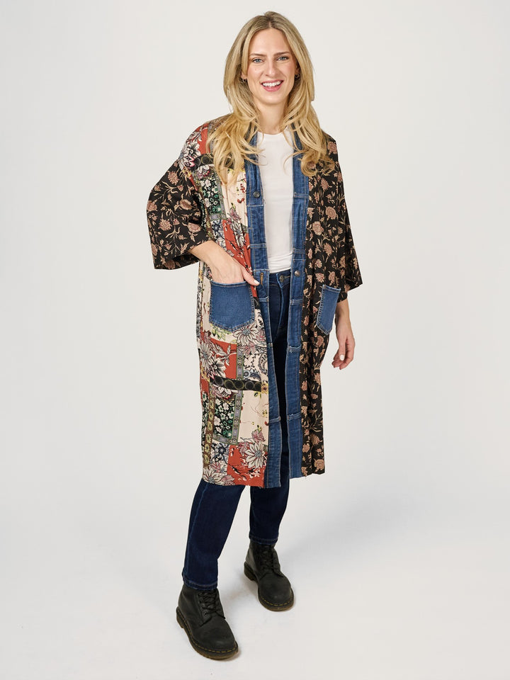 Janis Rust Mix Denim Detail Duster Cardigan