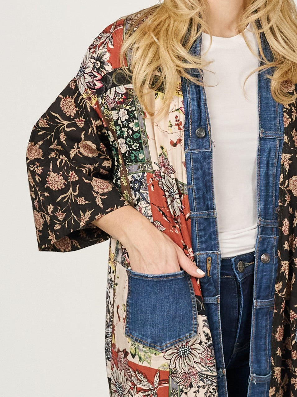 Janis Rust Mix Denim Detail Duster Cardigan