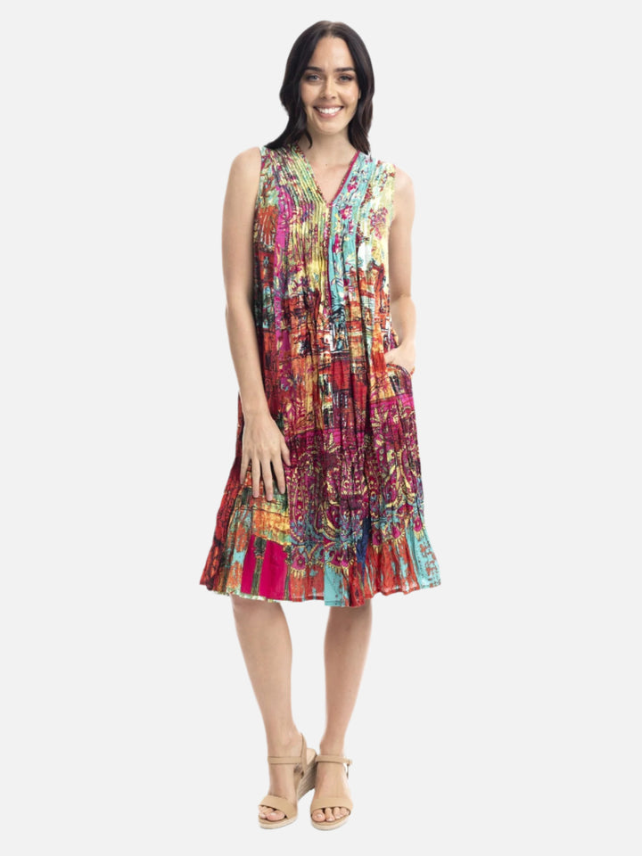 Jasalmer Orange V-Neck Pleated Dress