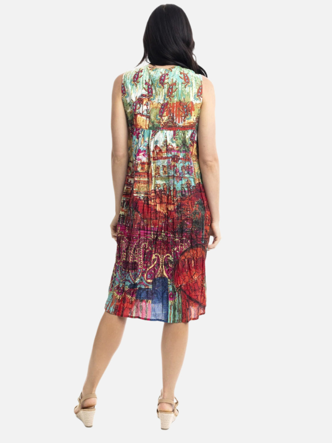 Jasalmer Orange V-Neck Pleated Dress