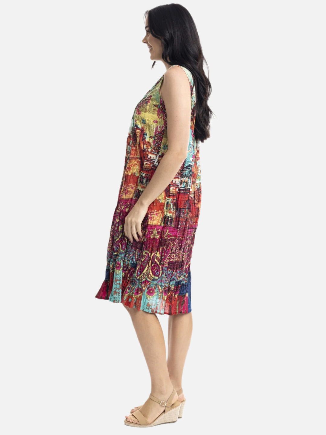 Jasalmer Orange V-Neck Pleated Dress