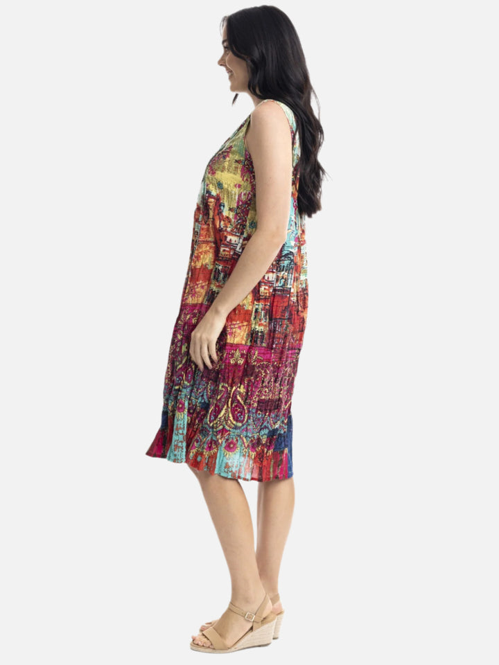 Jasalmer Orange V-Neck Pleated Dress