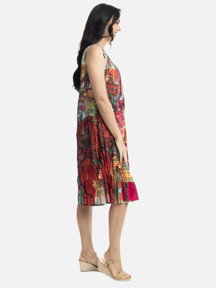 Jasalmer Orange V-Neck Pleated Dress