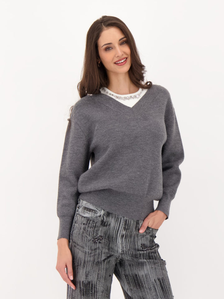 Jewel Trim Fooler Tank Sweater