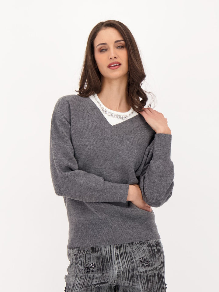 Jewel Trim Fooler Tank Sweater