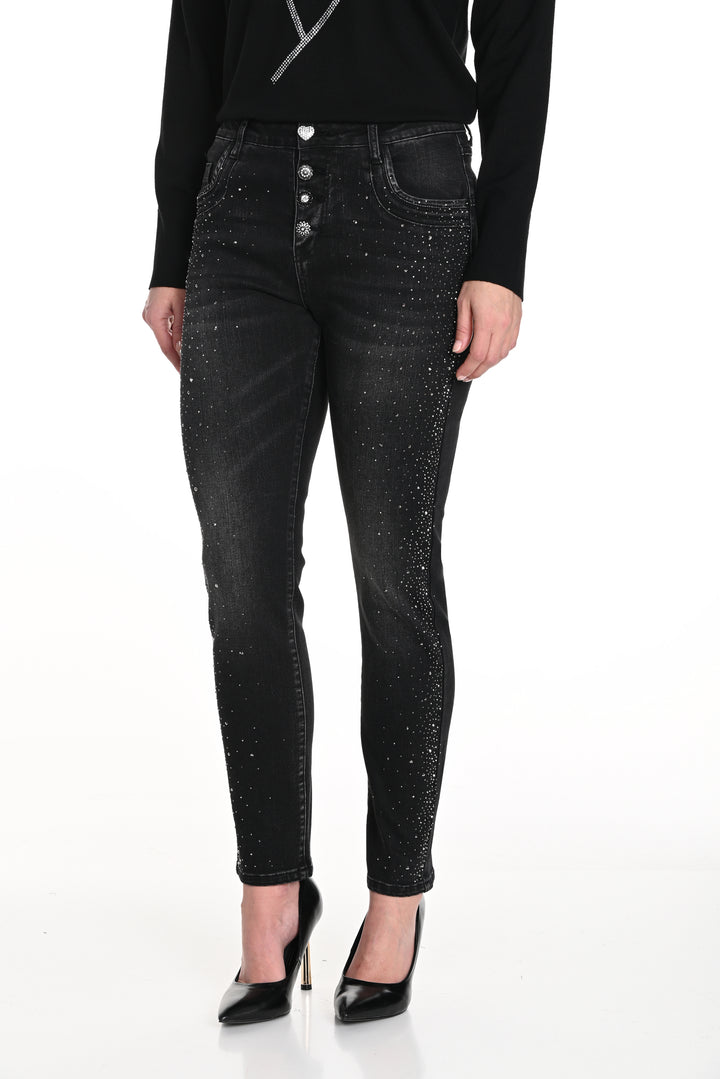 Jeweled Button Bling Embellished Jean