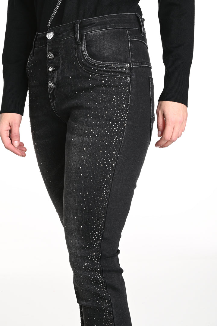 Jeweled Button Bling Embellished Jean