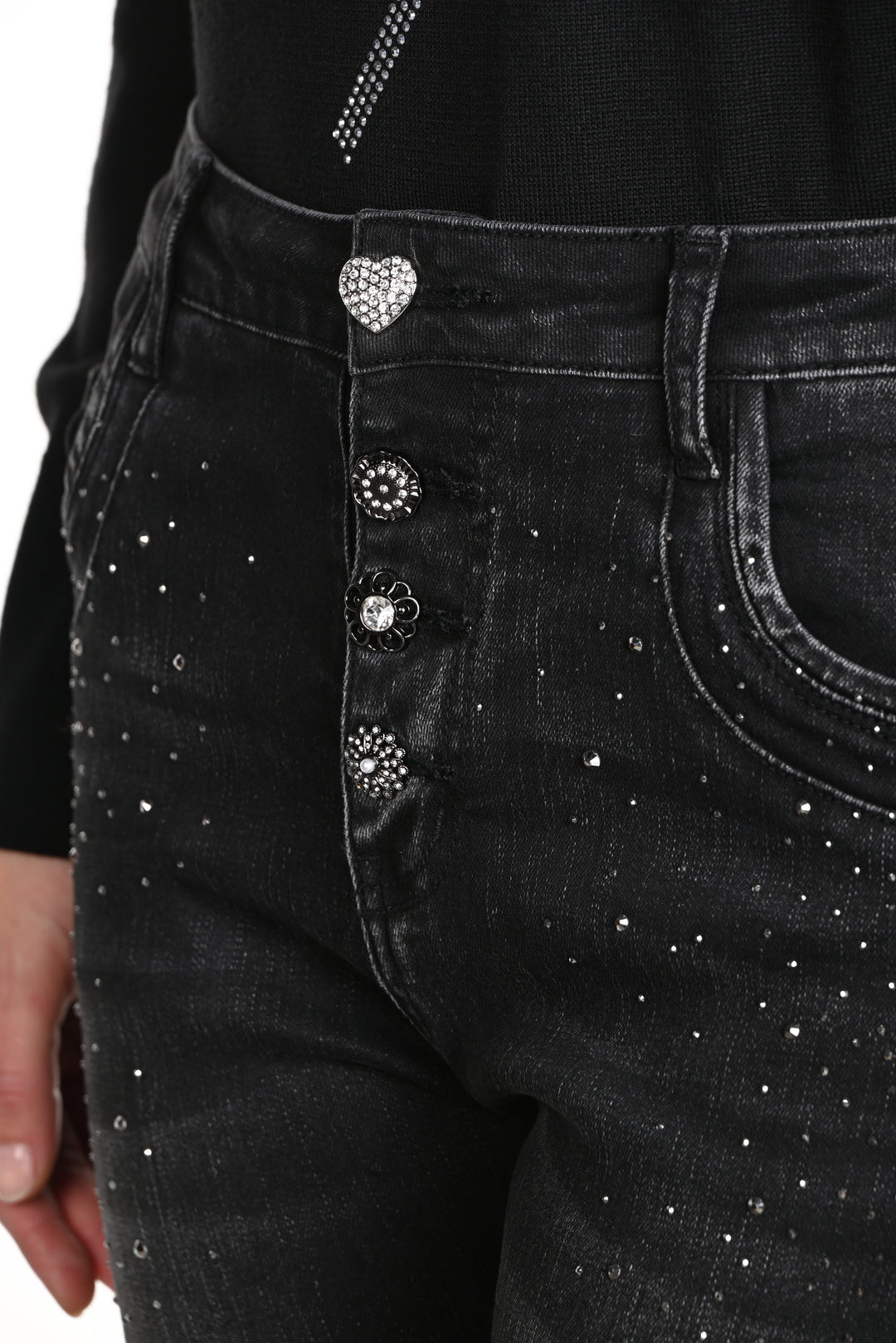 Jeweled Button Bling Embellished Jean