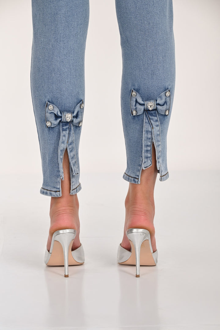 Jewelled Bow Slim Leg Jean
