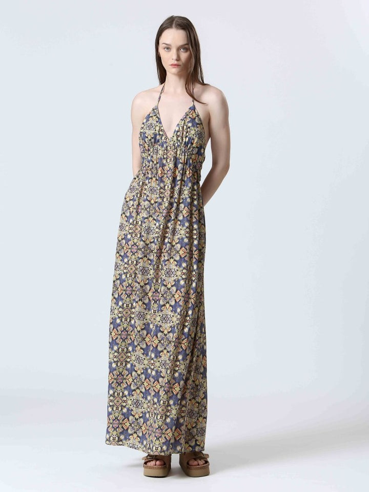 Kaleidoscope Print Halter Maxi Dress
