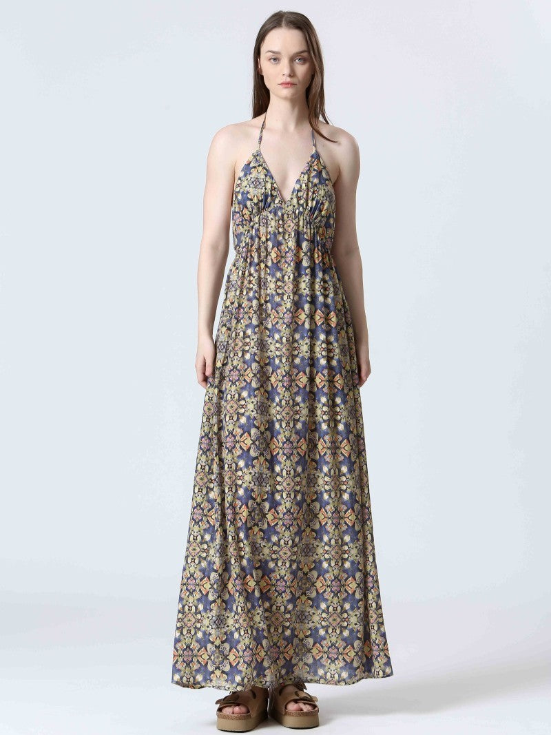 Kaleidoscope Print Halter Maxi Dress