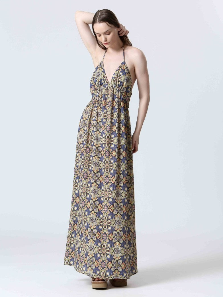 Kaleidoscope Print Halter Maxi Dress
