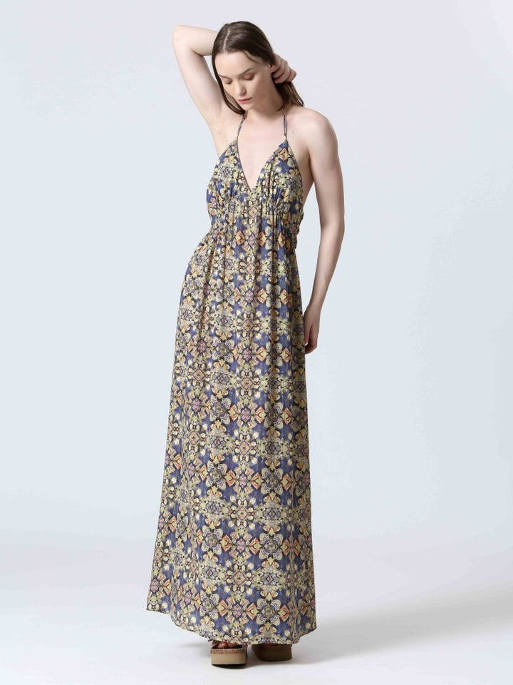 Kaleidoscope Print Halter Maxi Dress