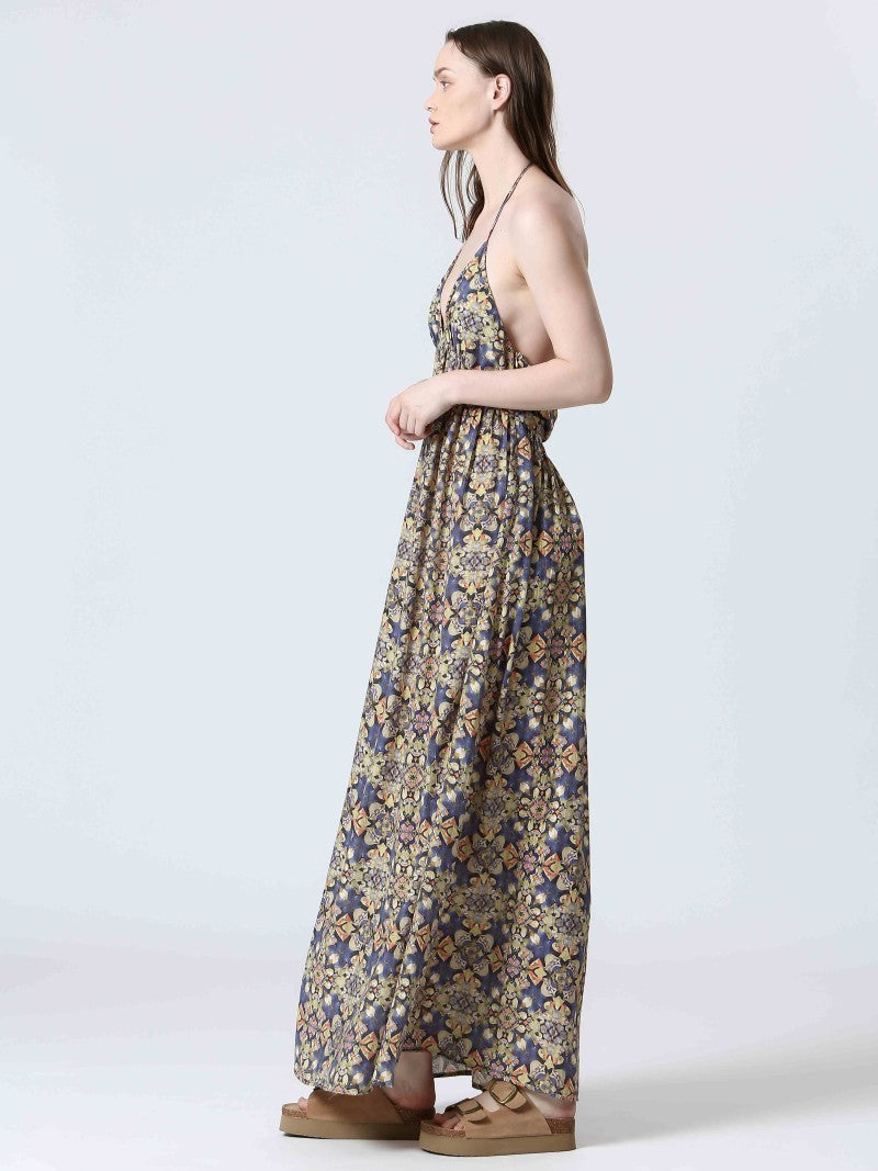 Kaleidoscope Print Halter Maxi Dress