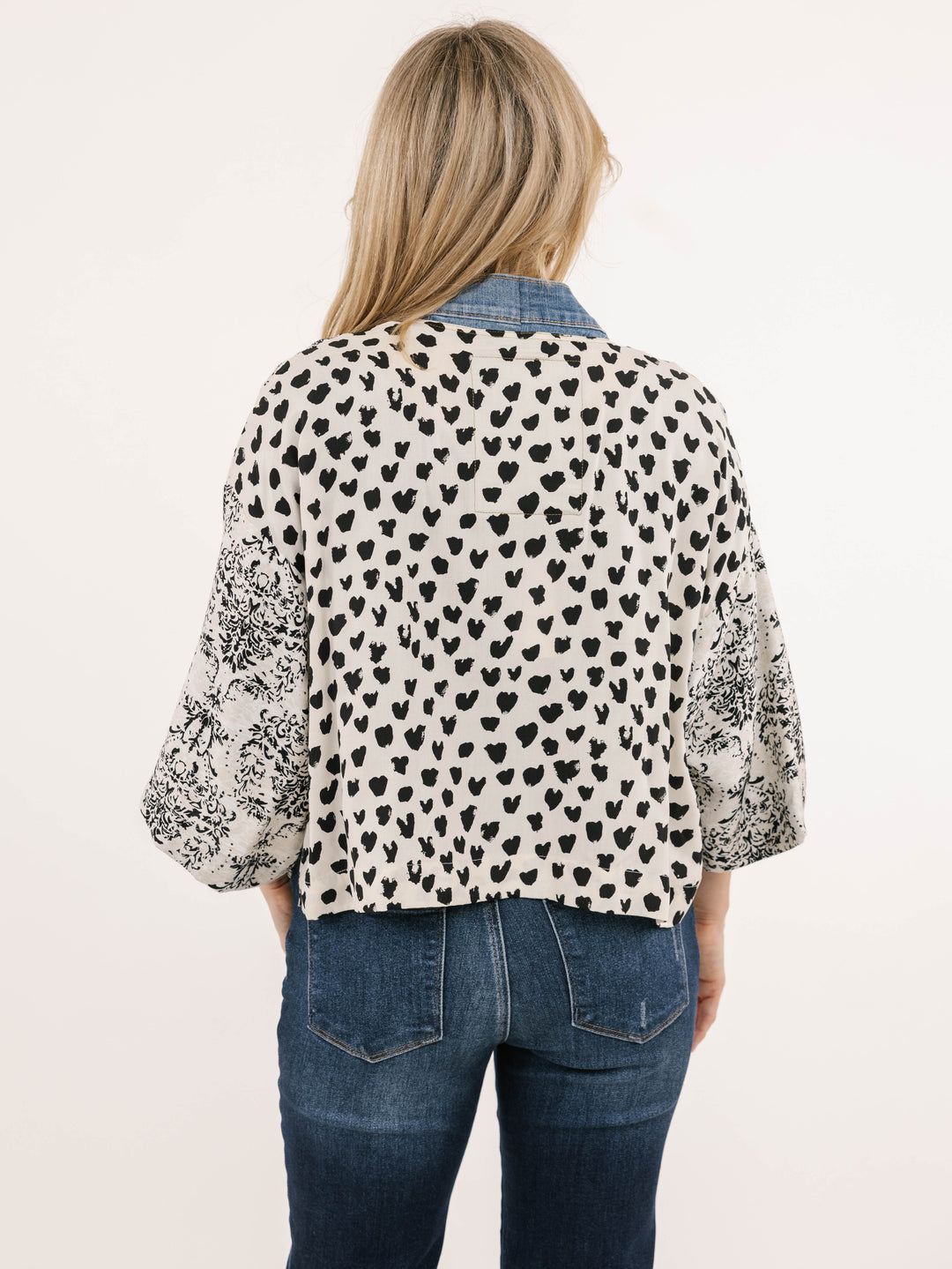 Karol Ivory Mix Denim Detail Short Cardigan