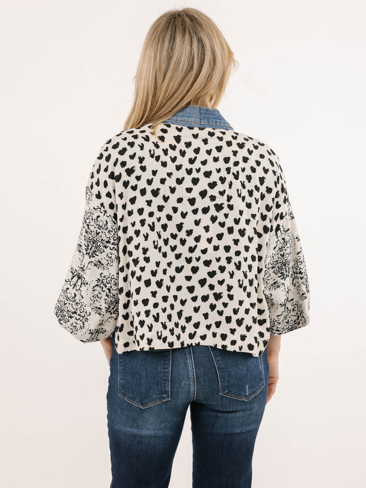 Karol Ivory Mix Denim Detail Short Cardigan