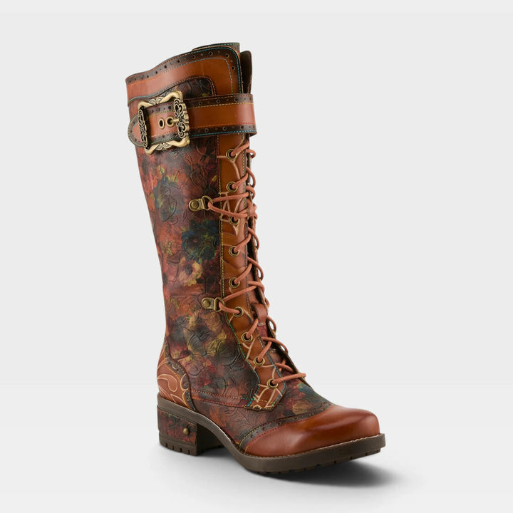 Kisha Floral Print Lace Up Tall Boot