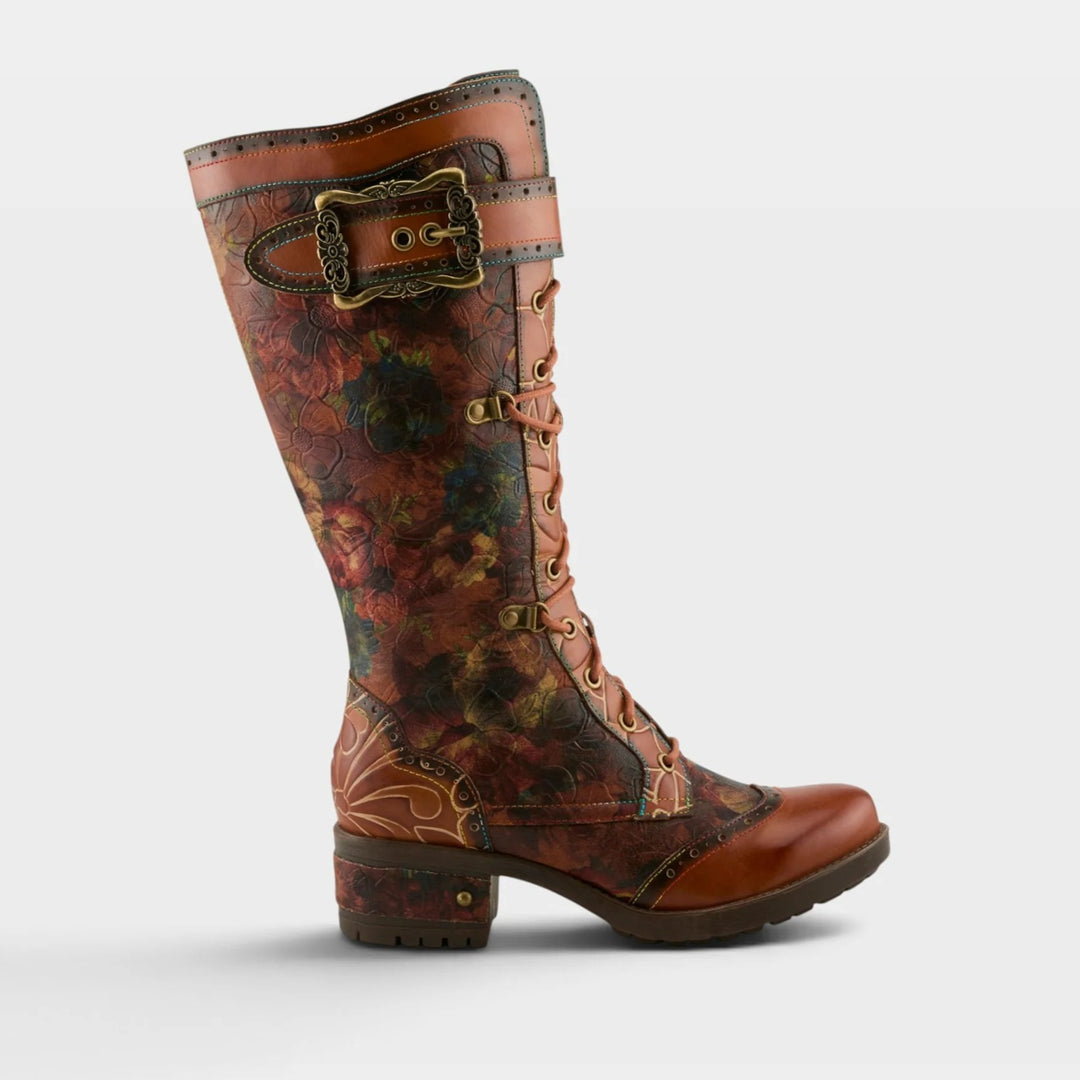 Kisha Floral Print Lace Up Tall Boot