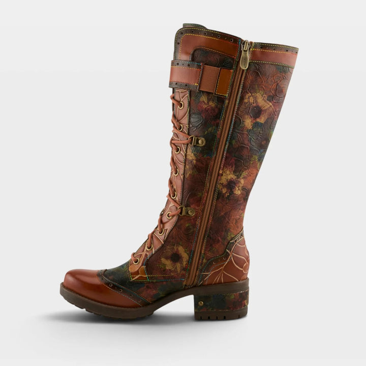 Kisha Floral Print Lace Up Tall Boot