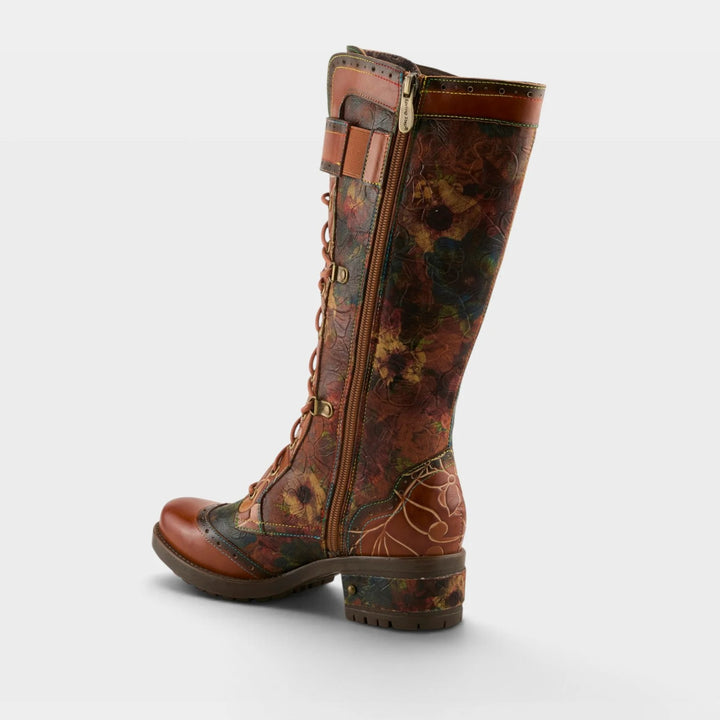 Kisha Floral Print Lace Up Tall Boot